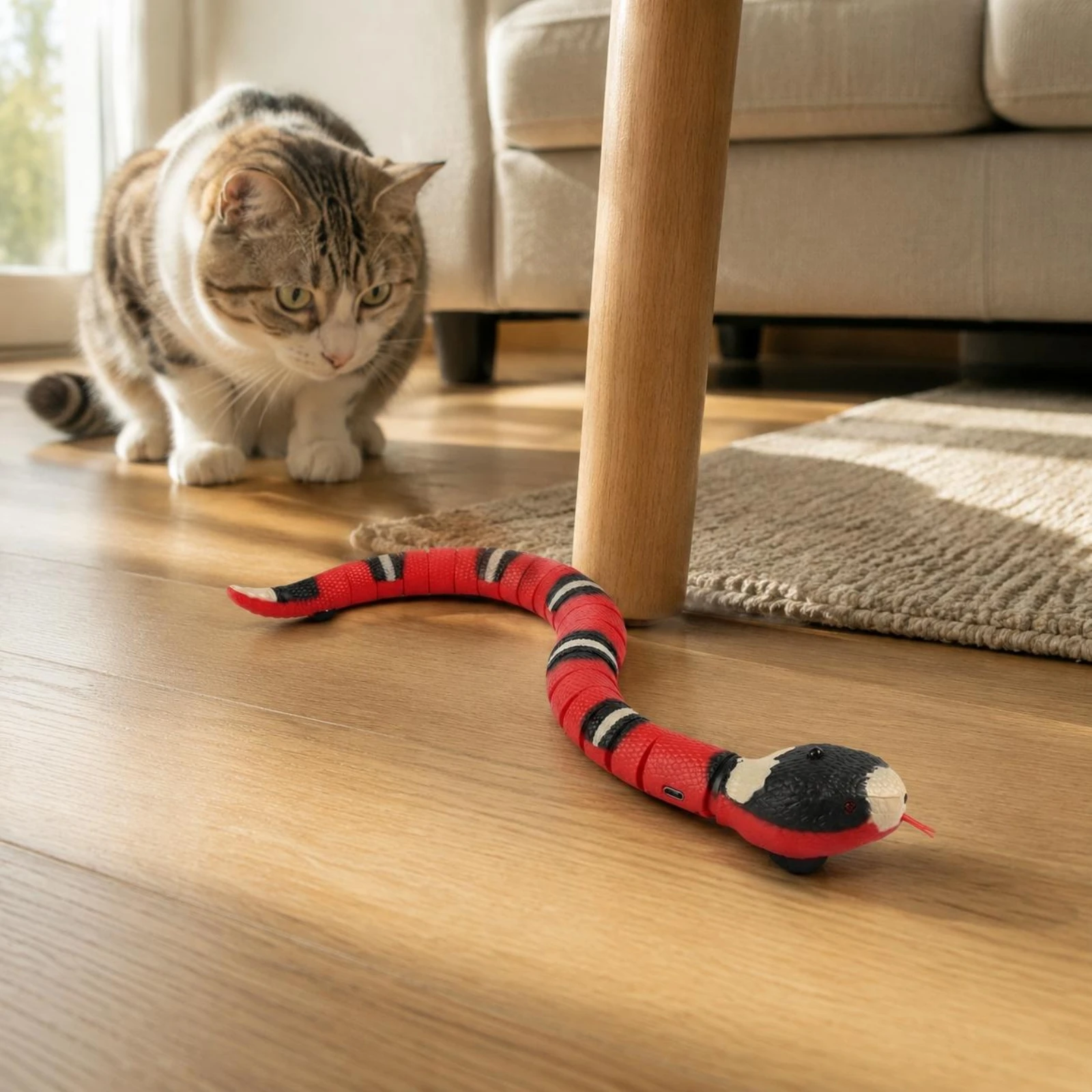 Interactive Smart Sensing Snake Tease Toy Automatic Obstacle Avoidance Intelligent Interactive Play Supplies for Indoor Cats
