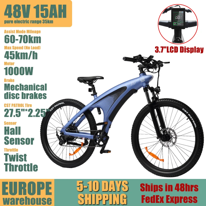 Hx Q5 Elektrofahrrad für Erwachsene, E-Bike 48V20Ah, Elektrisches Dirtbike, Elektrisches Mountainbike, 7-Gang-Schaltwerk, 27,5 Zoll Offroad-Reifen E-Bike, 100 km Reichweite Elektrofahrrad