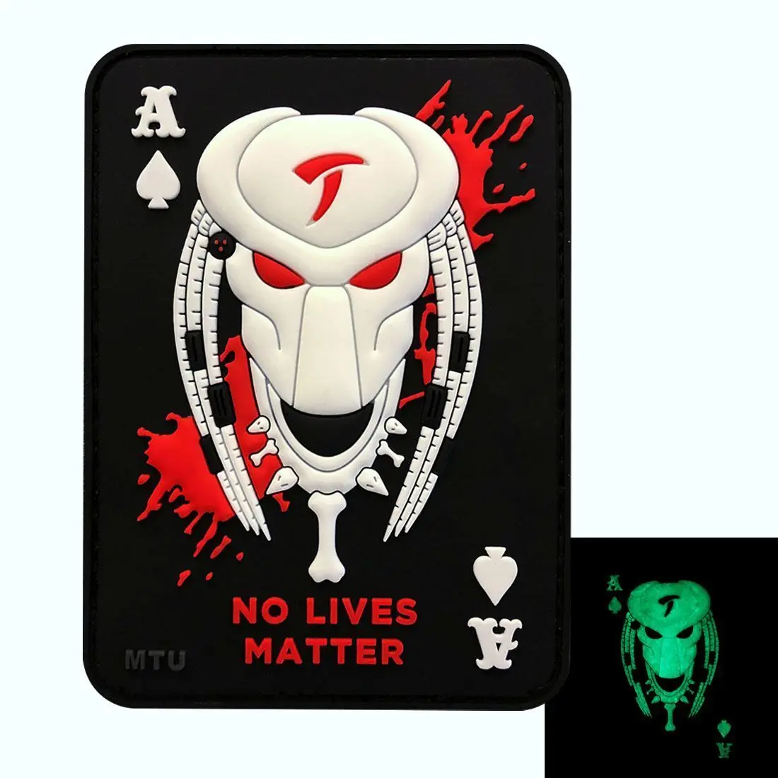 Custom Logo Rubber PVC Patch Glow Dark Predator Alien Dead Card Hook Patch 3D