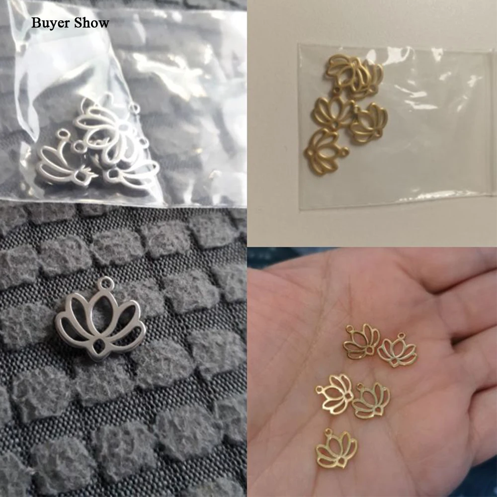 EUEAVAN 5pcs  Mini Lotus Stainless Steel Charms Wholesales Necklace Bracelet Earrings Small Pendant Jewelry Making Accessories