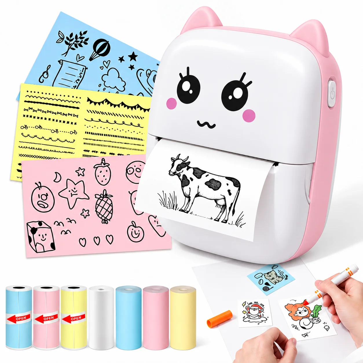 58mm Cute Shapes Mini Portable Inkless Thermal Printer, Wireless Bluetooth 200DPI Pocket Printer, For Photo, Label, Memo, Wrong