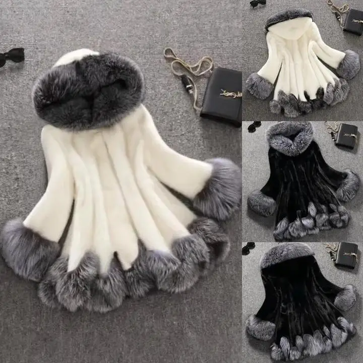 

Women's Fashionable Mink Imitation Medium Long Fox Fur Collar Slim Fit Fur Coat Jacket