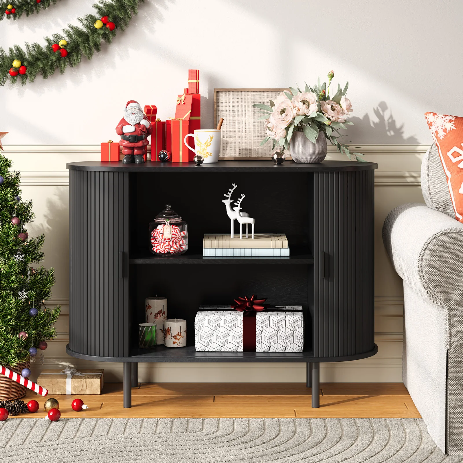 Sideboard Buffet Cabinet with Storage,40" Storage Cabinet with Sliding Door & Adjustable Shelf,Coffee Bar Cabinet Console Table image 5