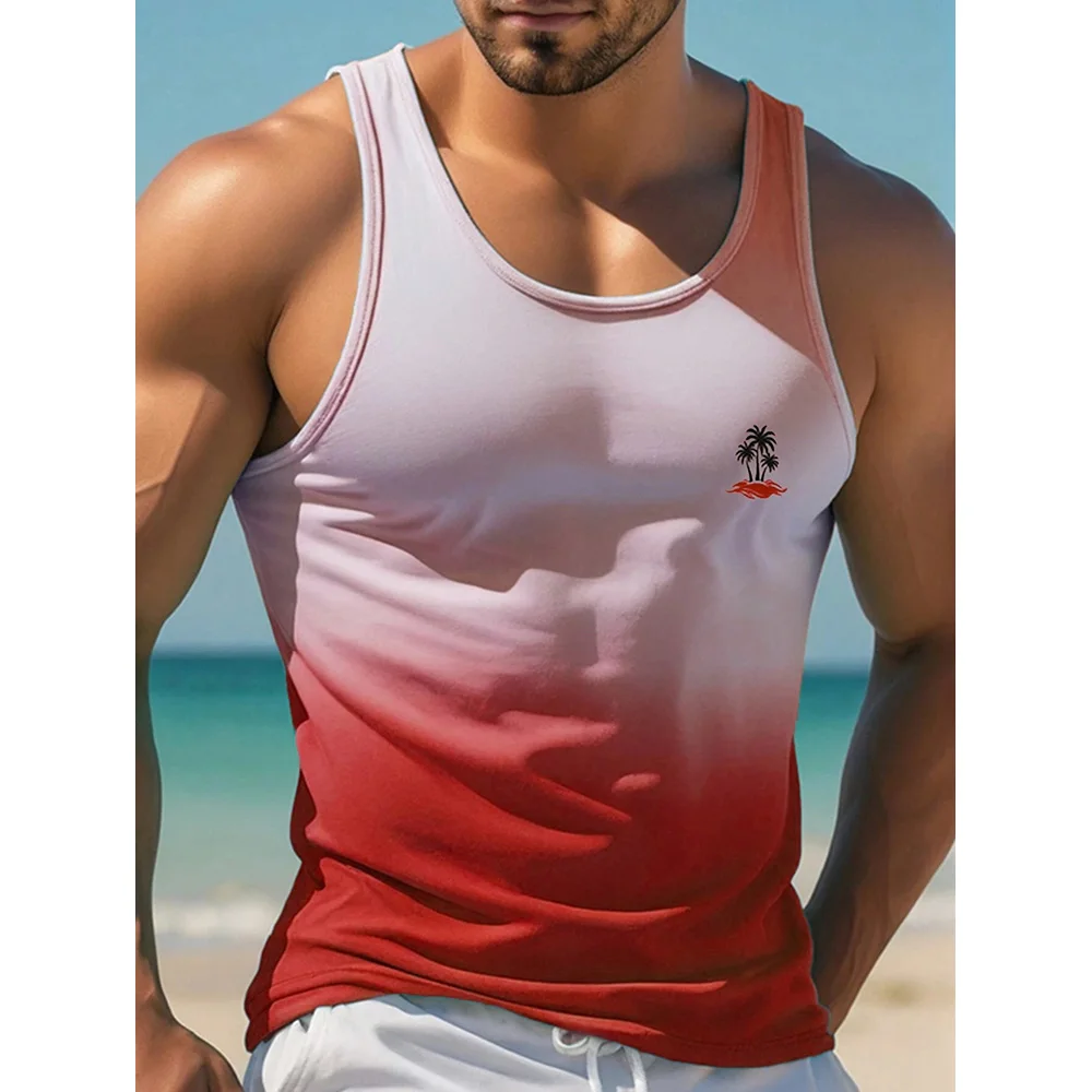 Hawaii Beach Beach Resort Casual Crew-neck Men\'s Tank Top Street Fashion Harajuku Fresh Coconut Print Men\'s Casual Tank Top