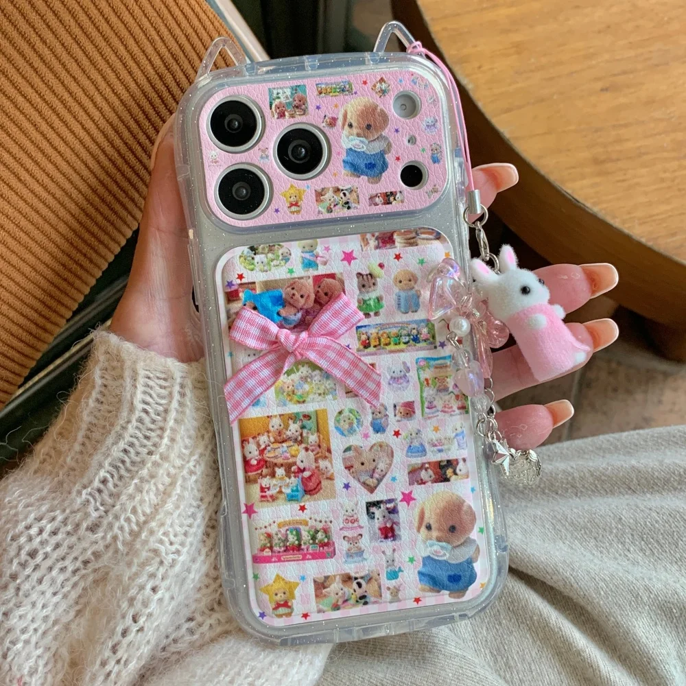 

Cute new 3D ear full screen doll phone case for iPhone17 16 ProMax 14 15 Pro phone case fashion new shockproof Fundas with charm