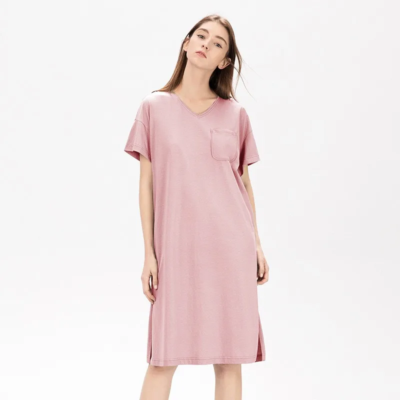 Summer Women Casual Nightdress Ladies Bamboo Cotton Sleep Dress Women\'s Plus Size Nightgown Short Sleeve Comfortable Home dress