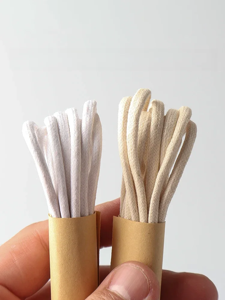 Lacets de Chaussures Ronds en Coton Blanc Cassé Beige, Accessoires de Corde Cirée, 3.5mm, 60/70/80/90/100/120/140/160/180cm