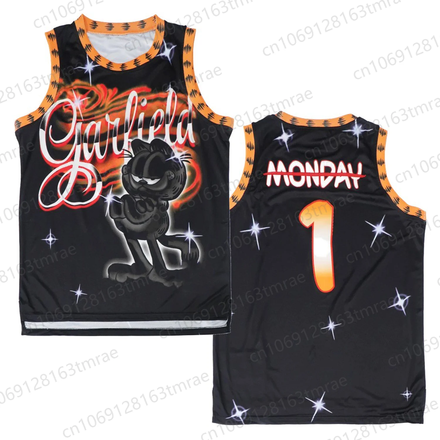 2024 New Garfield Cartoon Tank Tops Men's MONDAY 1 Classics Basketball Jersey Oversized Vest