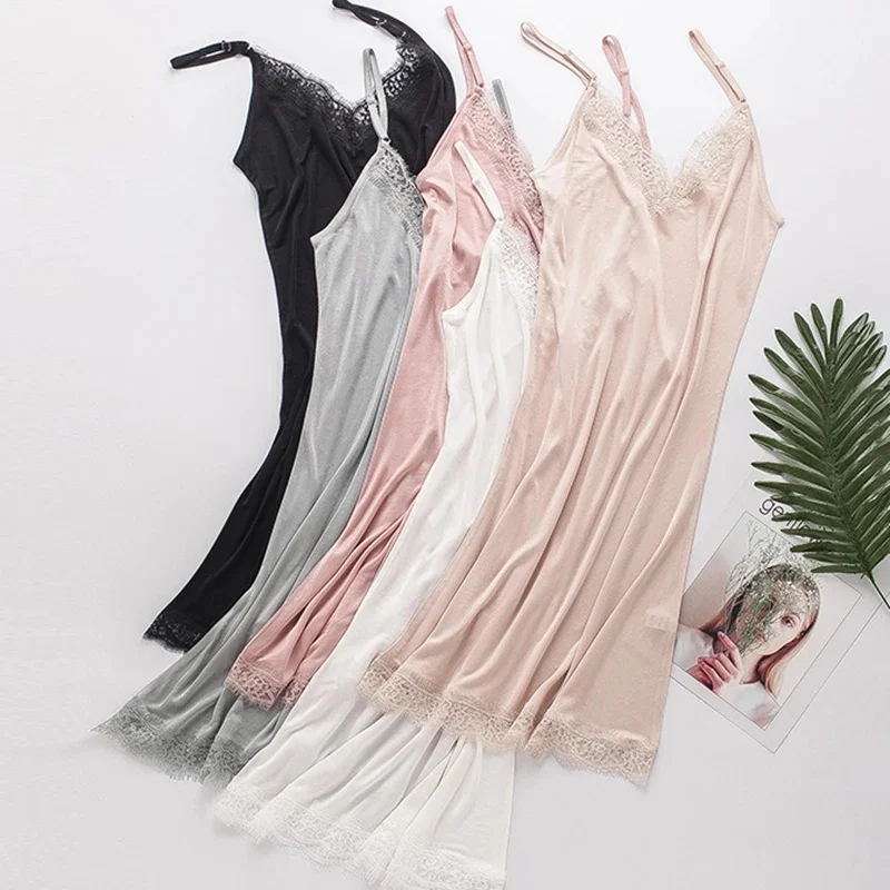 Kobiety pełne halki 50% naturalny jedwab koronkowa sukienka sukienka do spania strona główna seksowna bliscy lato Backless femme biały czarny — zdjęcie 2