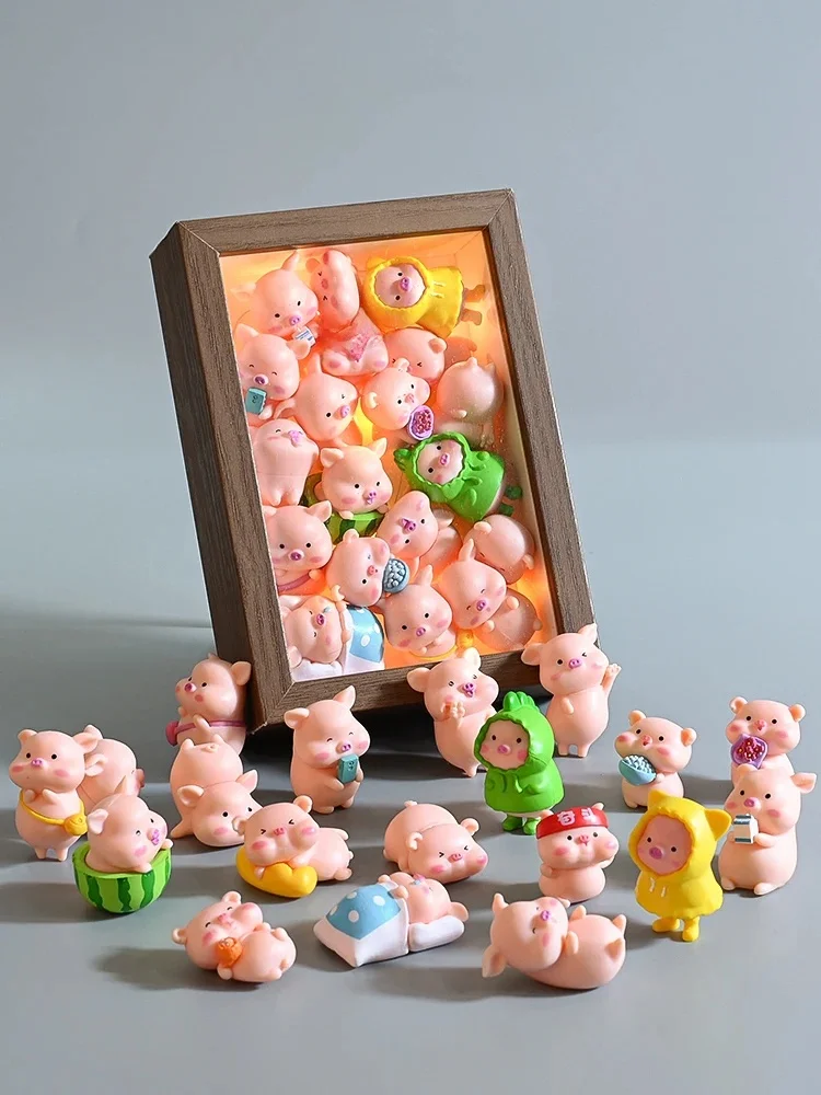 Décor de voiture modèle de cochon de dessin animé, figurines d'aquarium miniatures, jardin féerique DIY, décoration de maison, jouet artisanal, grenouille, feuille de Lotus, têtard