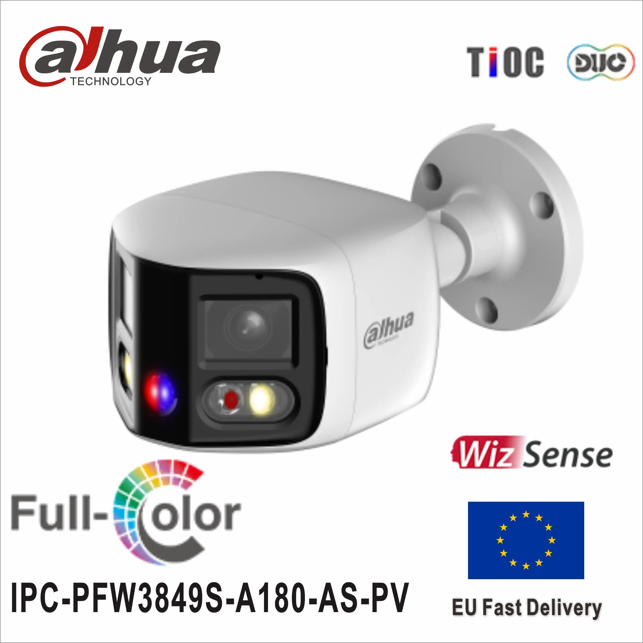 Dahua IPC-PFW3849S-A180-AS-PV 2x4MP TiOC Duo Splicing Fixed-focal Bullet WizSense Network Camera Sound and light alarm