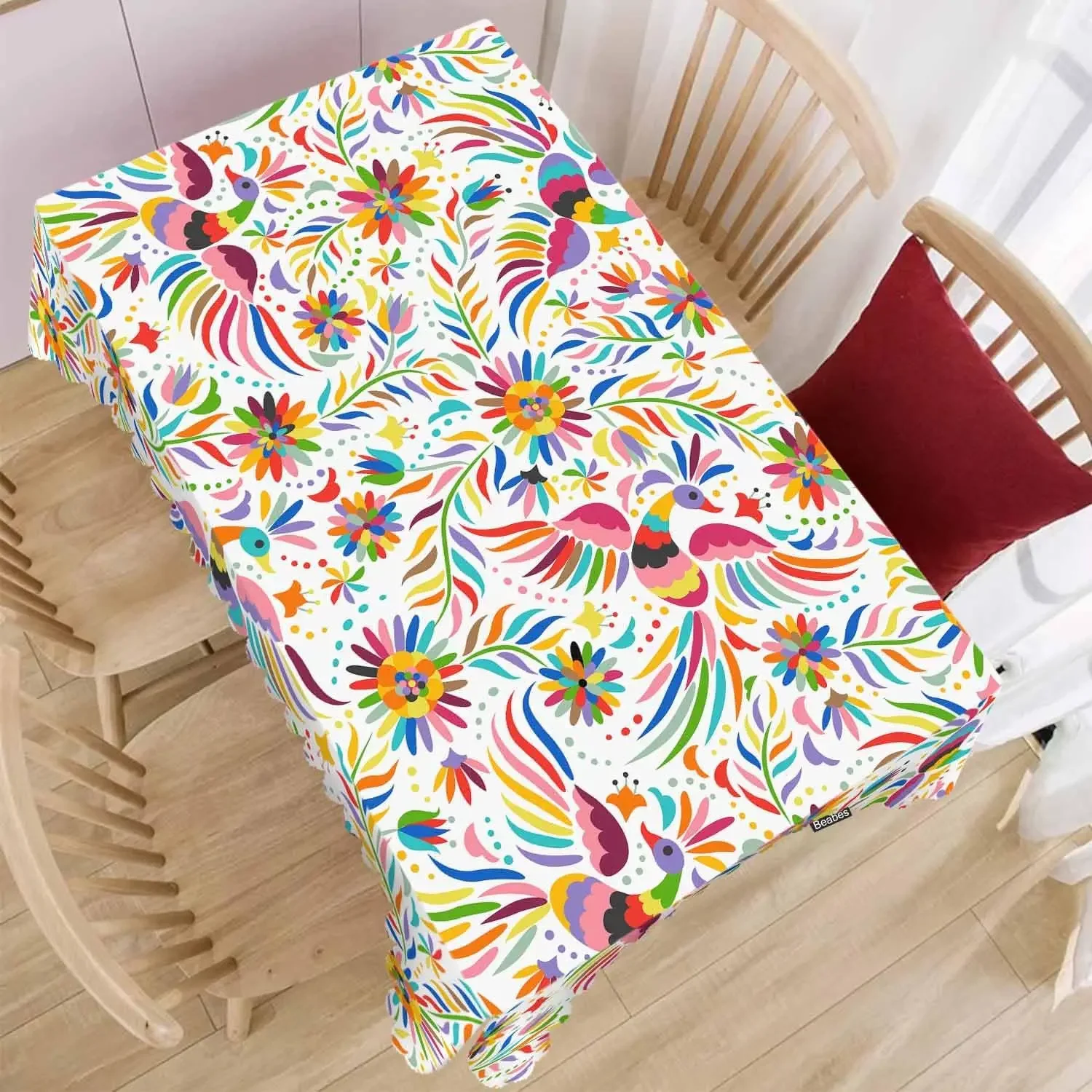 Nappe imperméable à fleurs d'oiseaux Paisley arc-en-ciel mexicain, décor de fête de vacances, décorations réutilisables pour le jour des morts