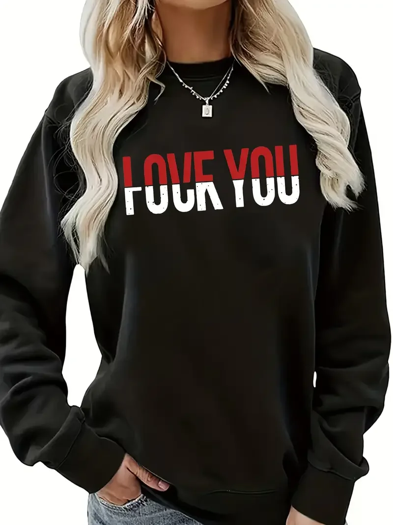 Casual Sweatshirt, Women's Slogan Print Long Sleeve Round Neck Sweatshirt