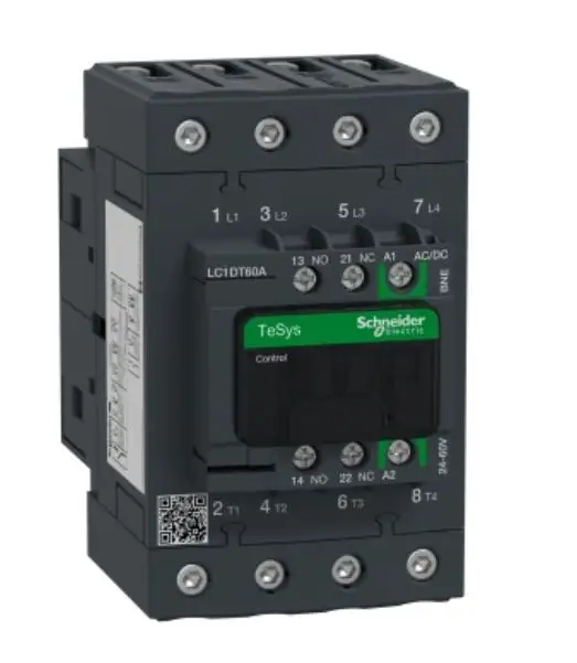 LC1DT60ABNE  LC1-DT60ABNE Contactor, TeSys Deca, 4P(4 NO), AC-1, 0 to 440V, 60A, 24-60VAC/DC coil, EverLink