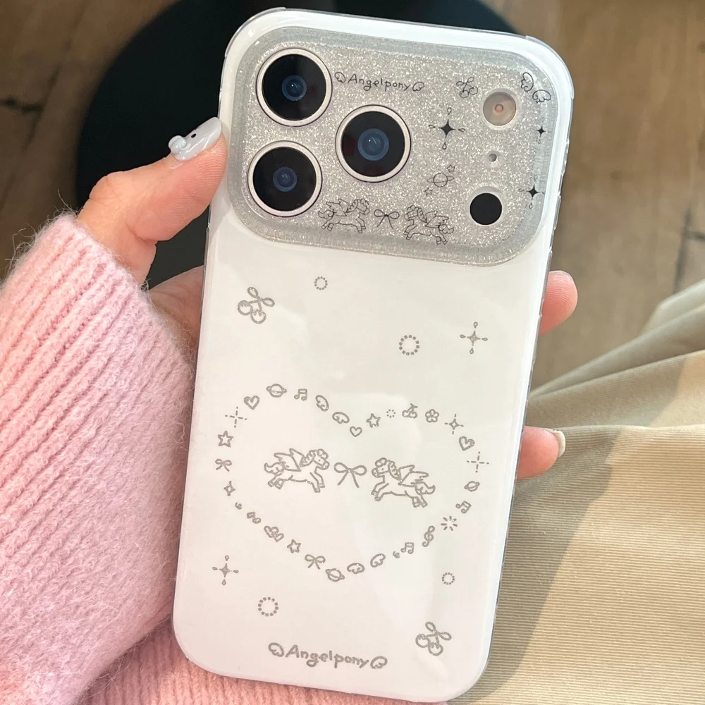 

Fashionable and cute pink love Pegasus phone case, suitable for iPhone 14/15/16/17 Pro Max, new shockproof protective case