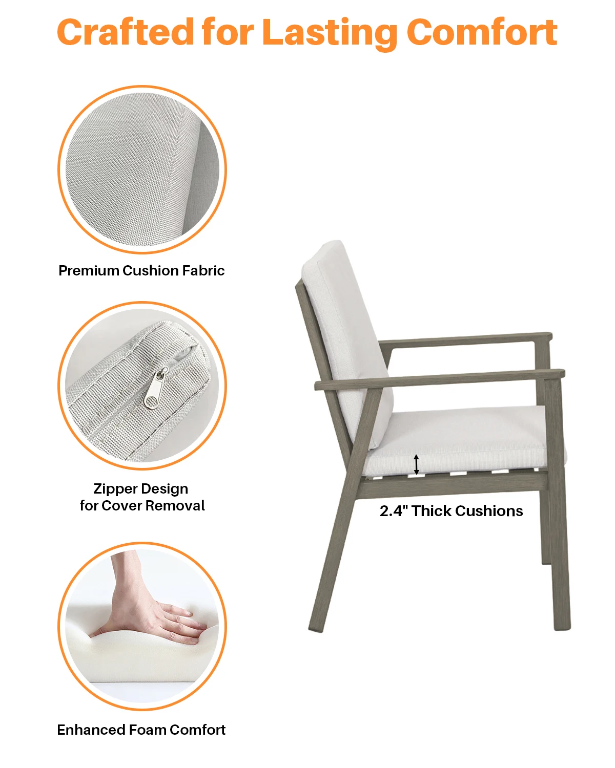 كراسي تناول الطعام من SeeHill Patio، 6 كراسي من الألومنيوم مع وسائد، مجموعة أثاث خارجي للحديقة، سطح السفينة، الفناء الخلفي، بلوط محدود #6