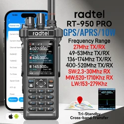 Radtel RT-950 PRO Walkie Talkie AM/FM/CB/LSB/USB/CW Receiver with GPS APRS 10W Bluetooth Phone Programming Ham Radio RT-950PRO