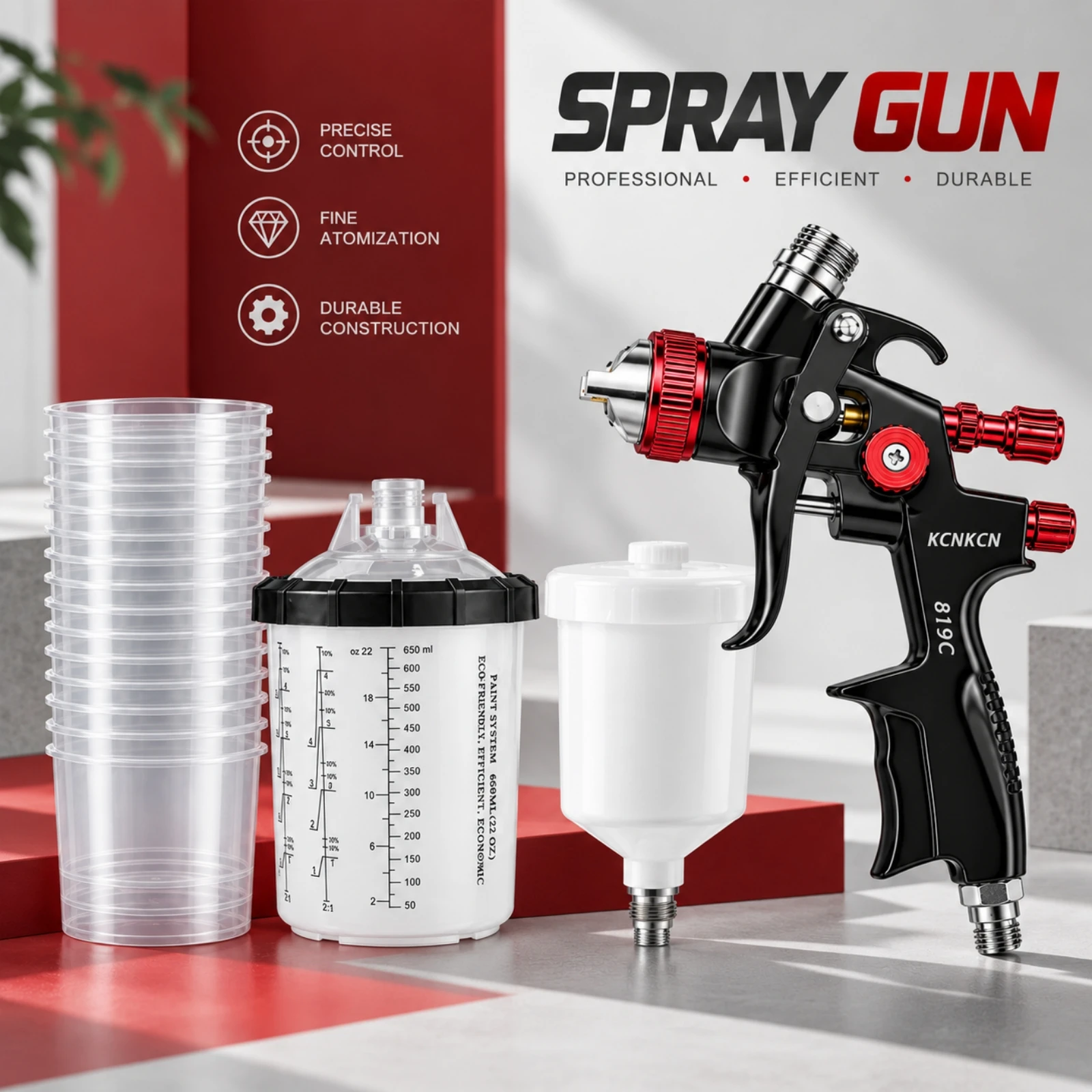 Professional HVLP Spray Gun 1.4/1.7/2.0mm Nozzle Airbrush 650ml Disposable Cups Air Tools Paint Sprayer Auto Body Wood Furniture