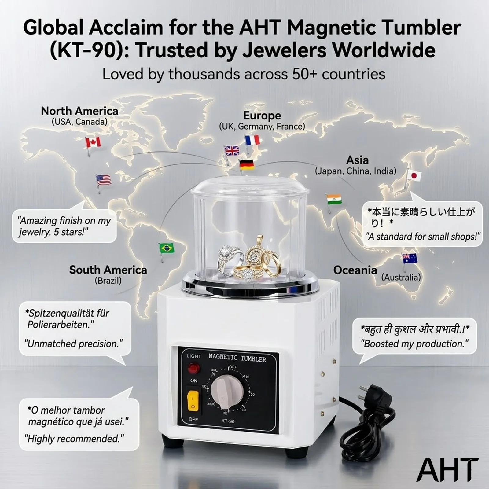 AHT KT90 Magnetic Tumbler Polisher Machine 180W Jewelry Deburring Finisher Mini Magnetic Polishing Machine For Pins Metal Hardwa