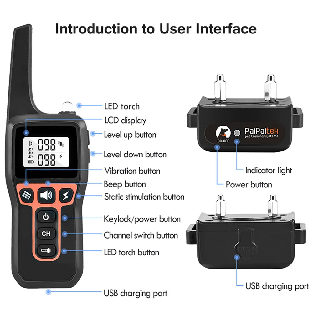 For 1/2/3 Dogs 1000M Remote Control With Beep Vibration & Shock Bark Stopper Dog Training Device