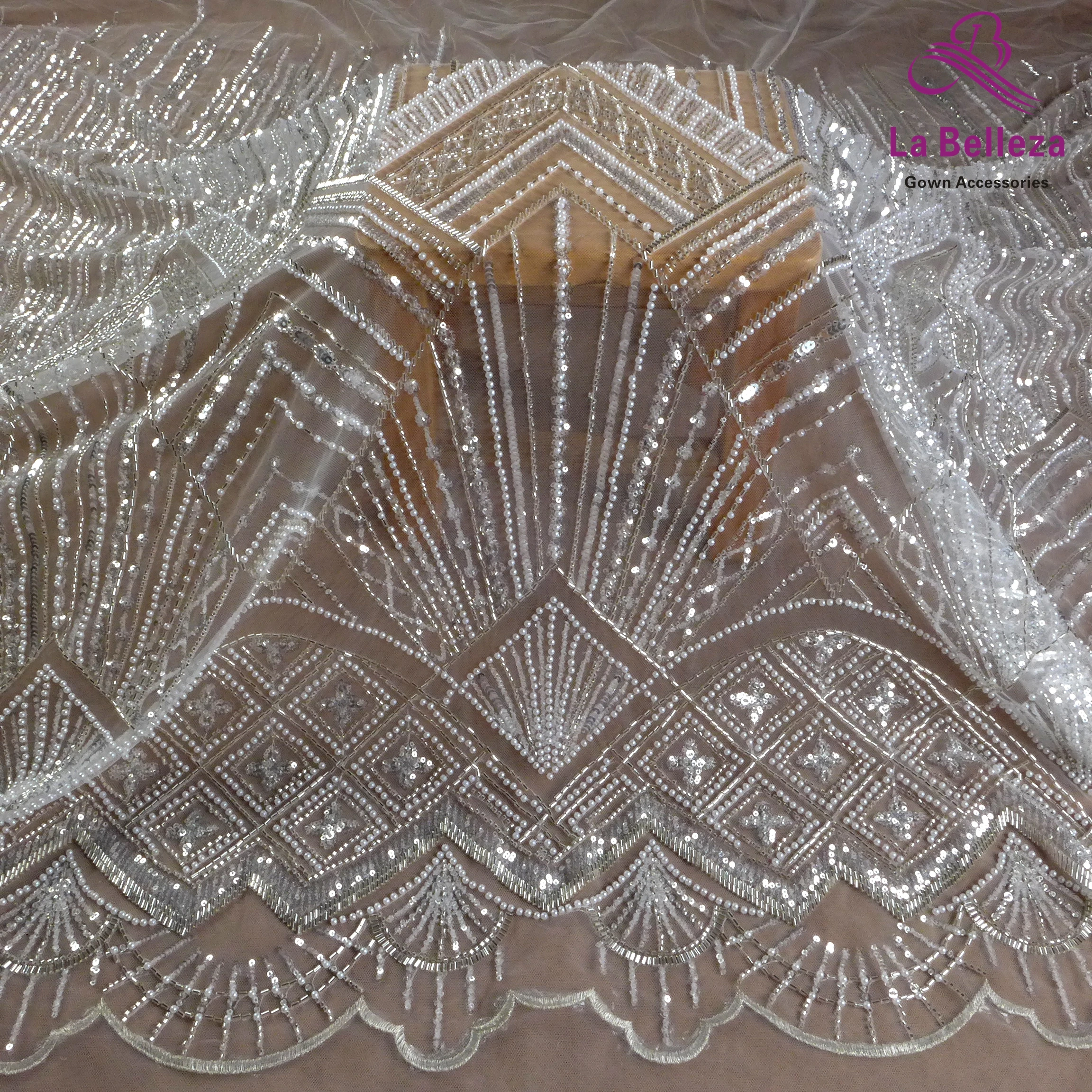 La Belleza new wedding Pink ace fabric ,silver white pearls beaded sequins lace,wonderful patterns gowns lace 1 yard