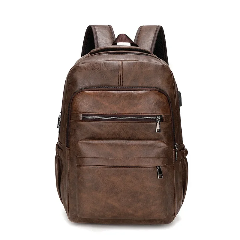 High Quality USB Charging Backpack Men Bagpack Large Laptop Backpacks Male Mochilas Schoolbag For Teenagers Boys  PU Leather