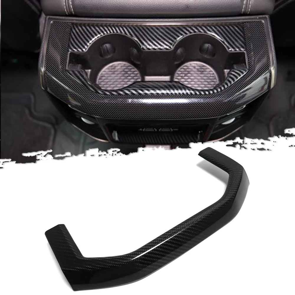 

For Dodge Ram Big Horn Laramie Rebel Longhorn Limited TRX 2019+ Rear Water Cup Holder Frame Trim Carbon Fiber Cover Car Interior