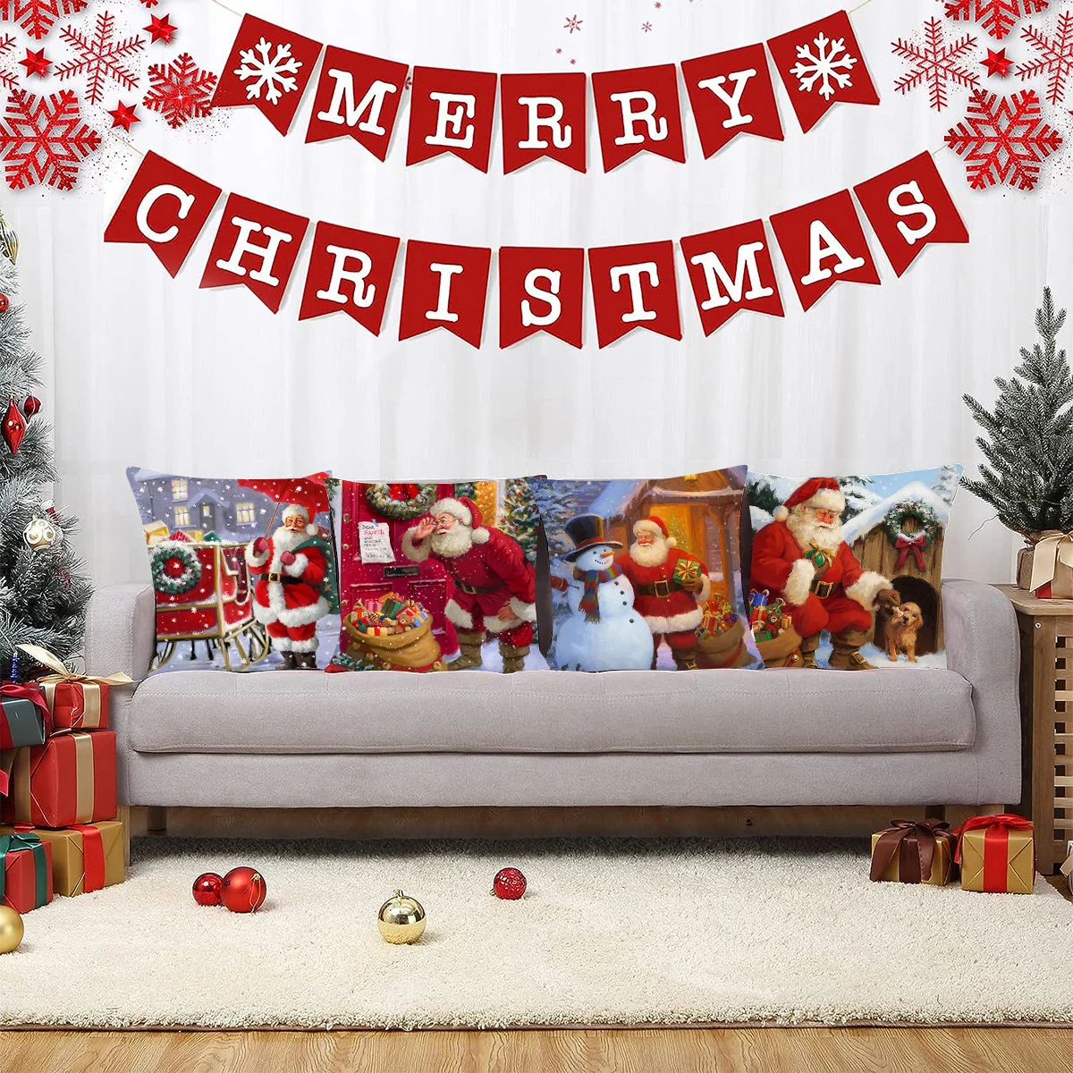 Christmas Cushion Cover Merry Christmas Decorations For Home Santa Claus Pillowcase Ornament Navidad 2025 Happy New Year Gift