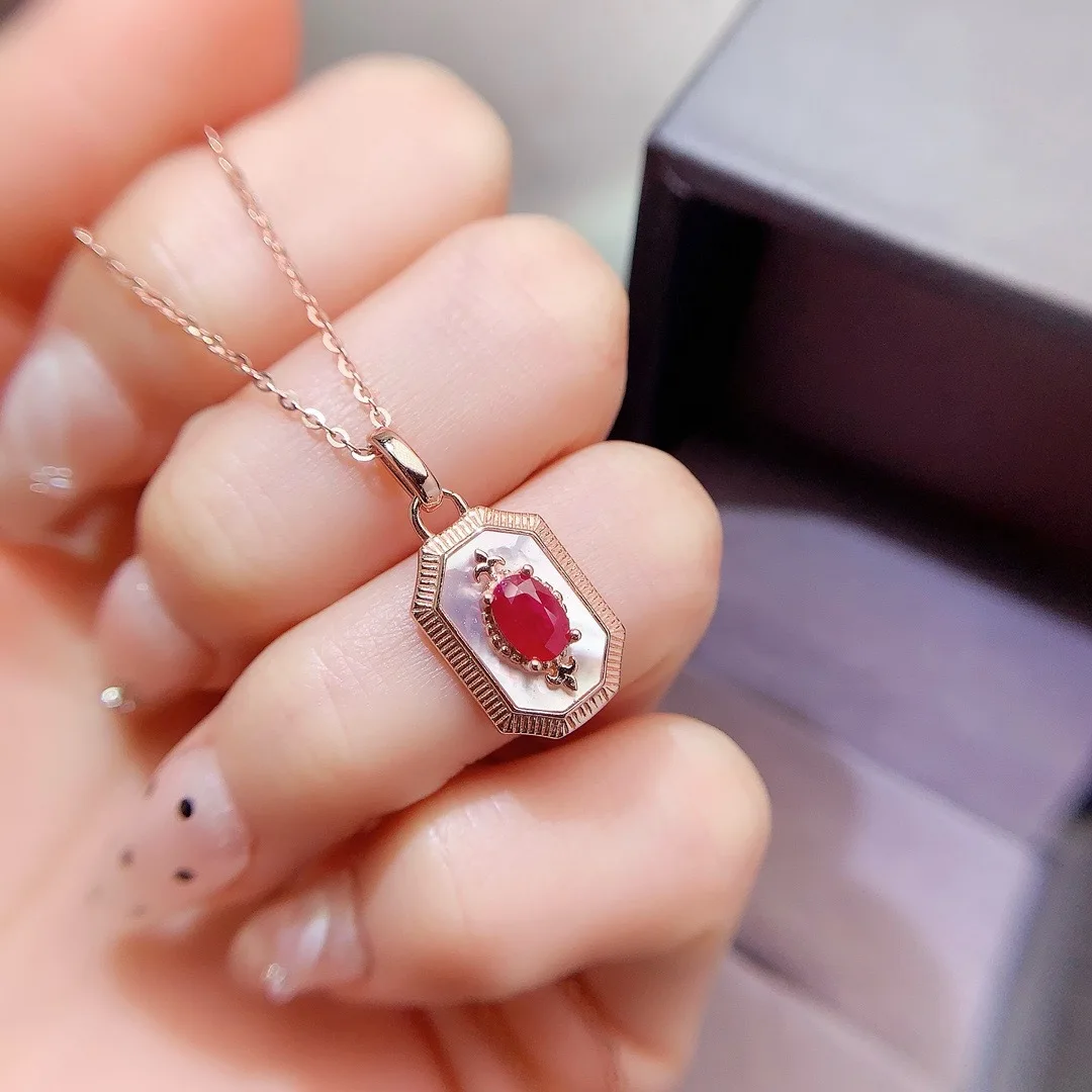 

KJJEAXCMY girls' pure natural 4x6mm ruby necklace pendant 925 sterling silver electroplated rose gold Christmas gift girlfriend