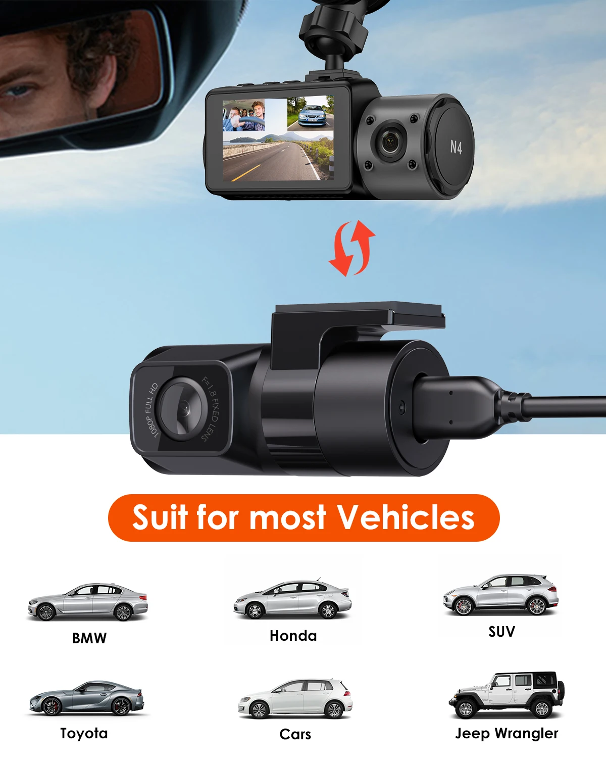 Vantrue rear camera for most cars, pickups, trucks, SUVs, minivans, sedans