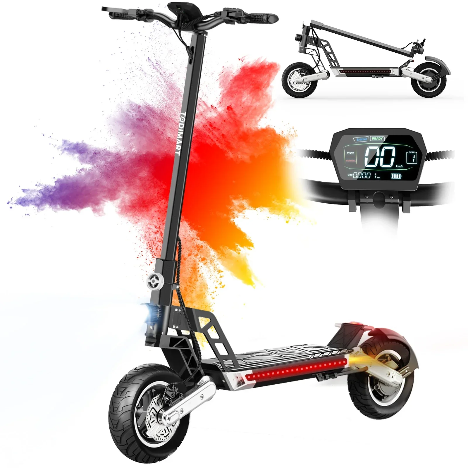 G2 Trottinette Electrique Adulte, Autonomie 40-45KM, Moteur 500W (800W de crête) , 48V 10.4Ah, Double Suspension,TODIMART