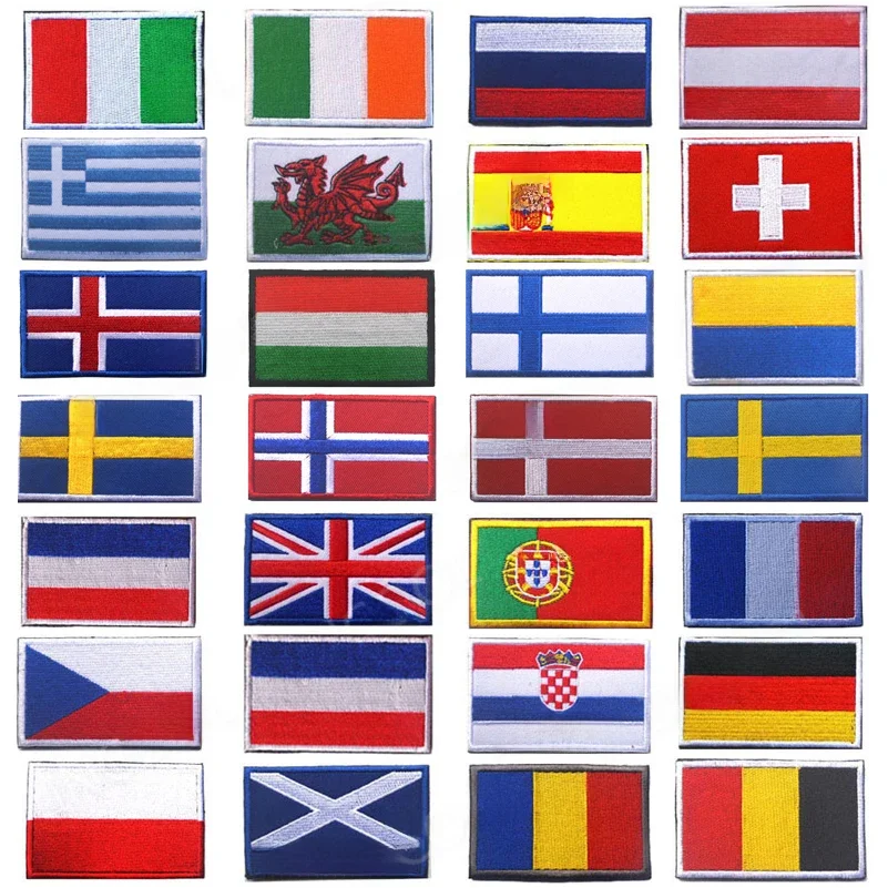 Niemcy Rumunia Węgry Rosja Austria Szwajcaria Hiszpania Francja Belgia Włochy Holandia Polska Portugalia Czechy Węgry Naszywka z flagą — zdjęcie 2