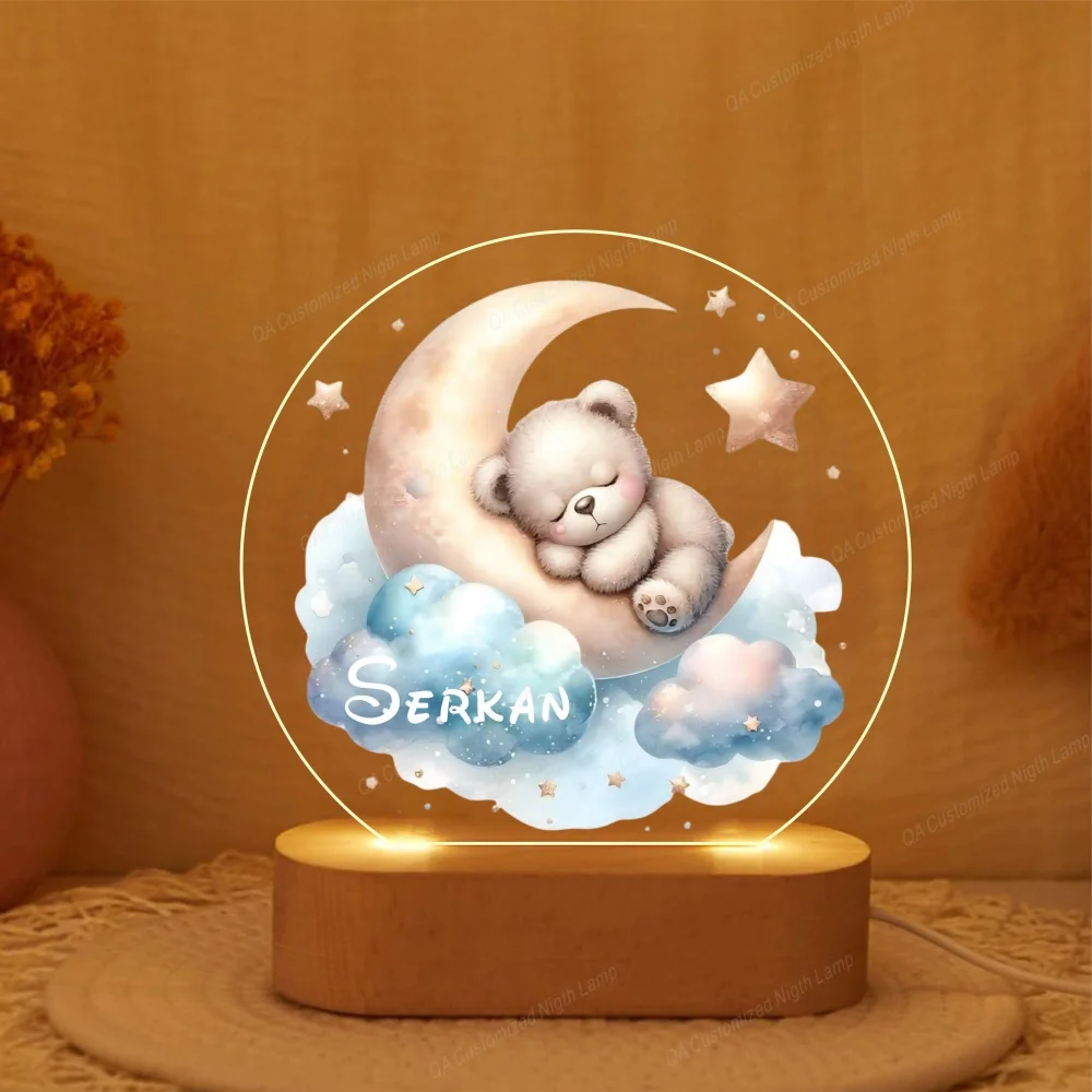 Personalised LED Nursery Lamp Bear Night Light Gift Kids Name Lamp Gift Decor Light Christmas Present