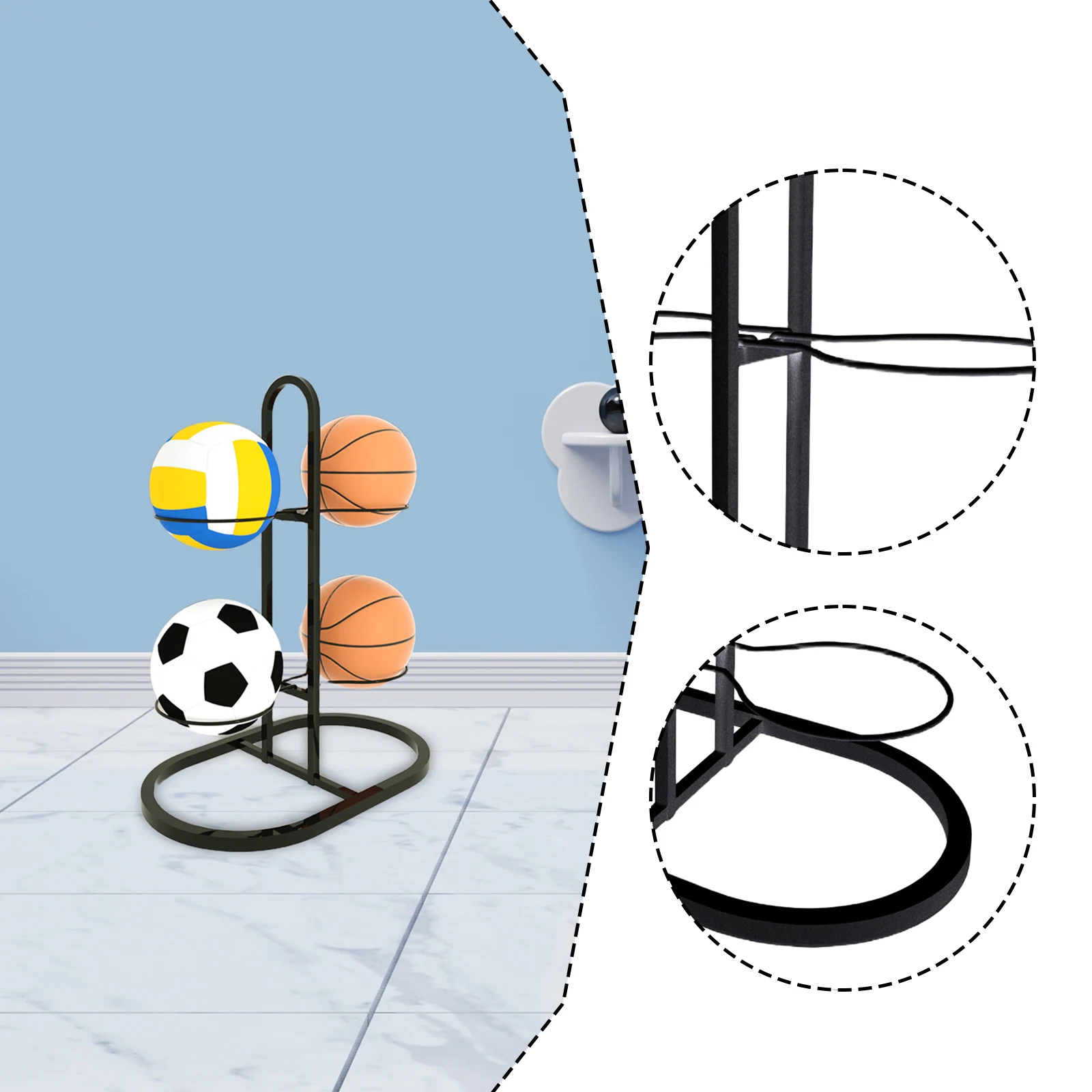 4/6 スロットバスケットボールラックディスプレイスタンド多用途鉄収納自立多機能スポーツ用品オーガナイザー