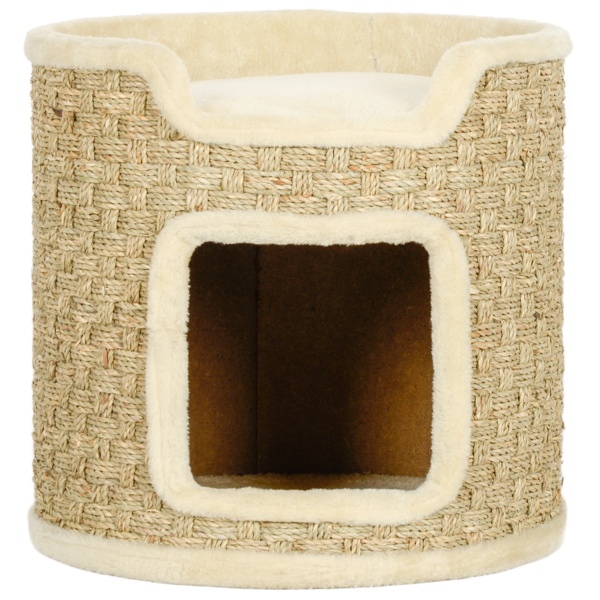 Sisal-Gewebter Katzen-Kratzturm, Weich Plüschbezogene Katzenhöhle & Erhöhte Oberplattform, Multifunktionales Schlaf- und Kratzmöbel für Wohnzimmer, Schlafzimmer, Apartment