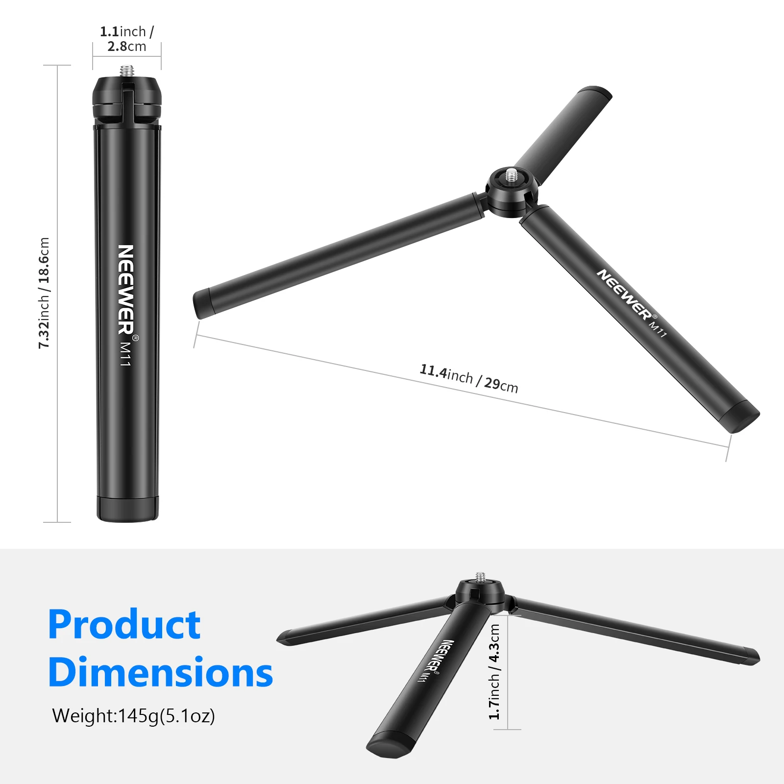 NEEWER Metal Mini Tripod Stand for Gimbal Handle Grip Stabilizer DSLR Camera Monopod Compatible with Crane M2 Smooth 5 Osmo