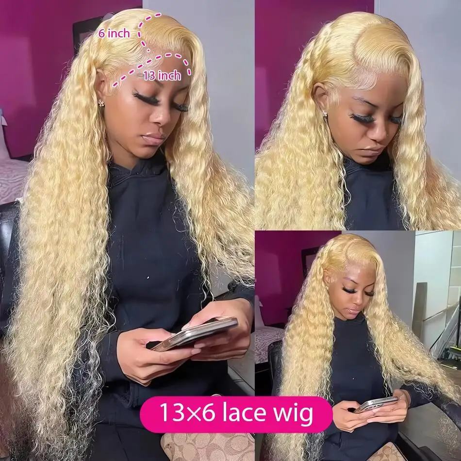 13x6 HD 613 Honey Blonde Deep Wave Lace Frontal Wigs 30 Inch Transparent Brazilian 13x4 Curly Colored Lace Front Human Hair Wigs image 3