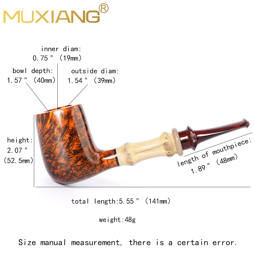 MUXIANG straight handle pool pipe, bamboo tobacco pipe, Cumberland pipe mouthpiece, briar wood pipe bowl, briar solid wood pipe