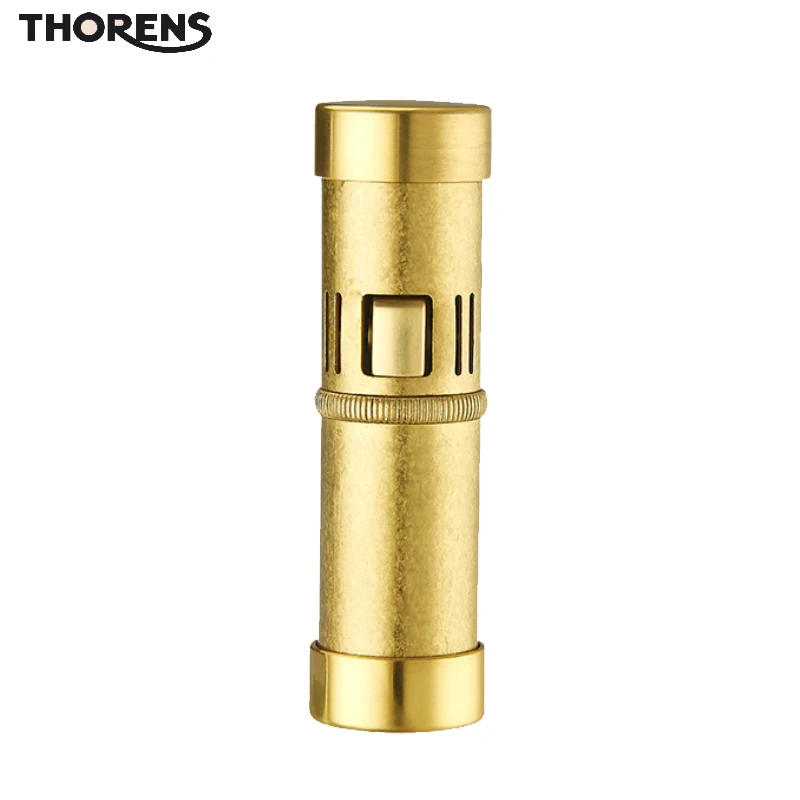 THORENS retro kerosene lighter features a copper material, cylindrical body, and one-button ignition for a unique design.