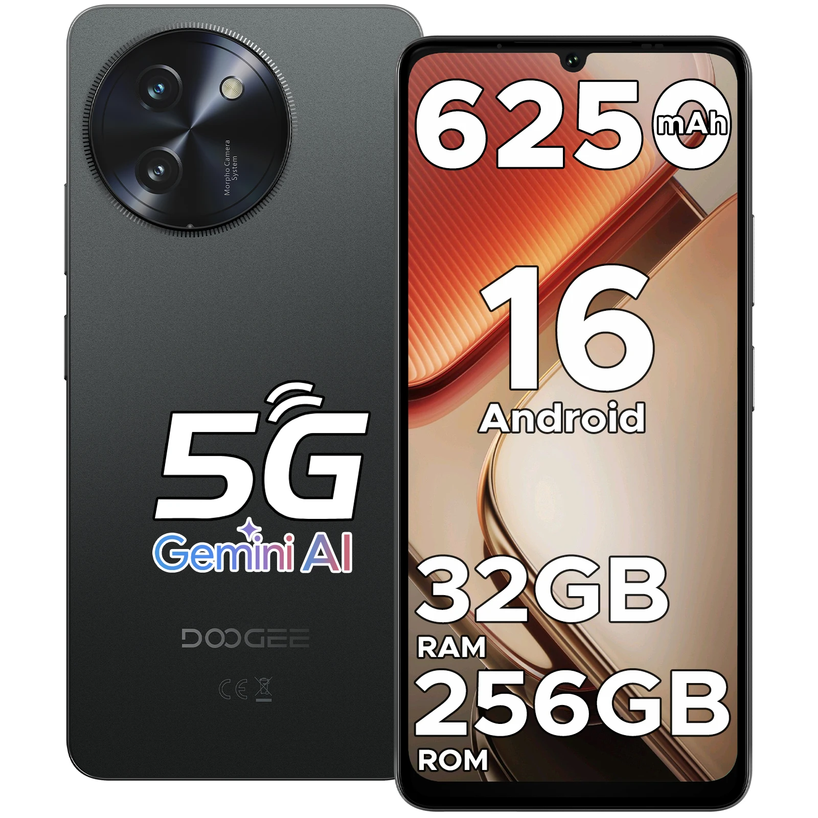 DOOGEE Note59 Pro Smartphone Android 16 6.75'' HD+ 120Hz IPS Display 6250mAh Battery 6GB RAM 256GB ROM T8200 Octa-Core NFC Phone