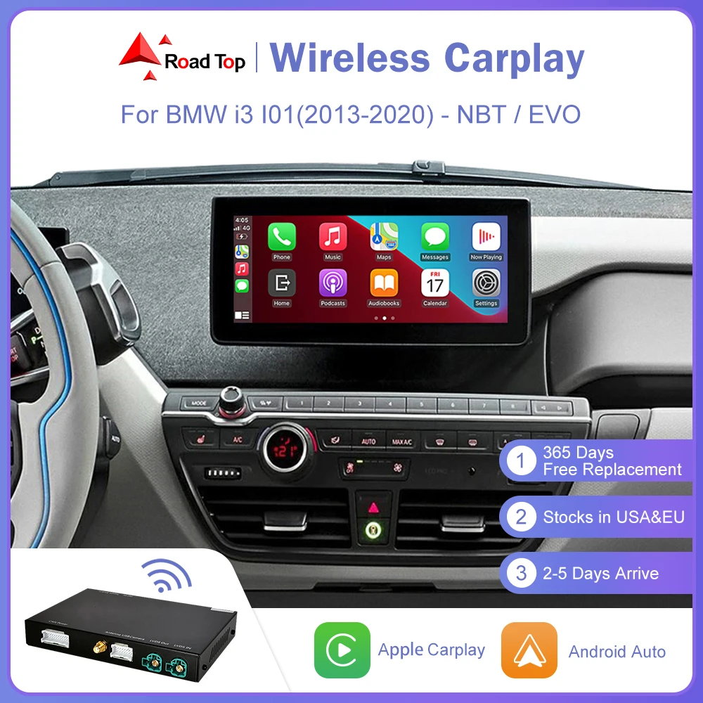 Road Top Wireless CarPlay for BMW i3 I01 NBT,EVO System 2013-2020, with Android Auto Mirror Link AirPlay Car Player Camera View