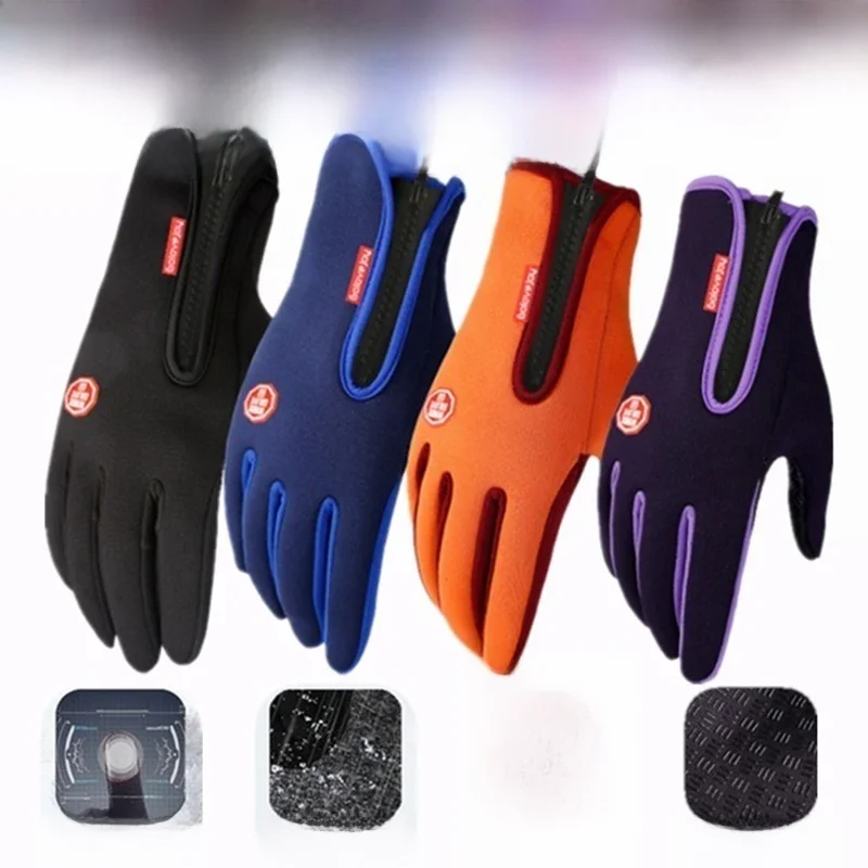 AliExpress 2024 Man Warm Winter Gloves Touchscreen Waterproof Windproof Glove Ski Outdoor Sport Cycling Driving Zipper Black Gloves Women