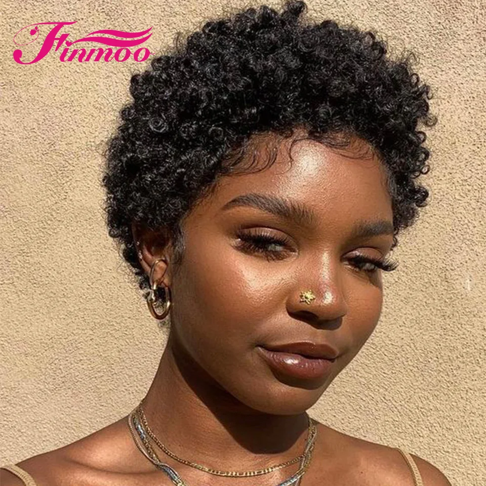 

Afro Kinky Curly Human Hair Wig Ready To Ship Wear Pixie Wig Full Machine Made Wig Body Wave 100% Human Hair Wigs For Women