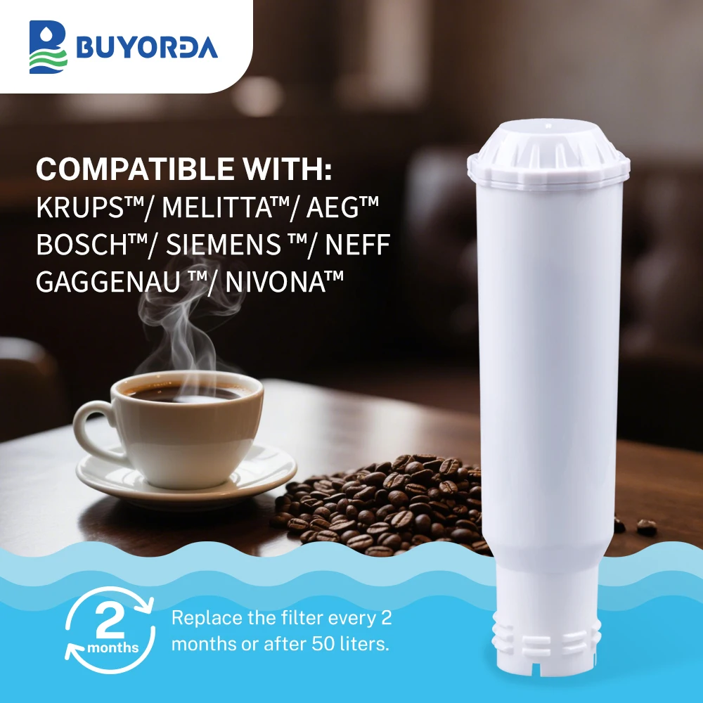 خرطوشة فلتر ماء من Buyorda، بديل متوافق مع for Bosch، for Siemens، for Krups F088، for AEG وfor Gaggenau لماكينات القهوة، عبوة من 6 قطع