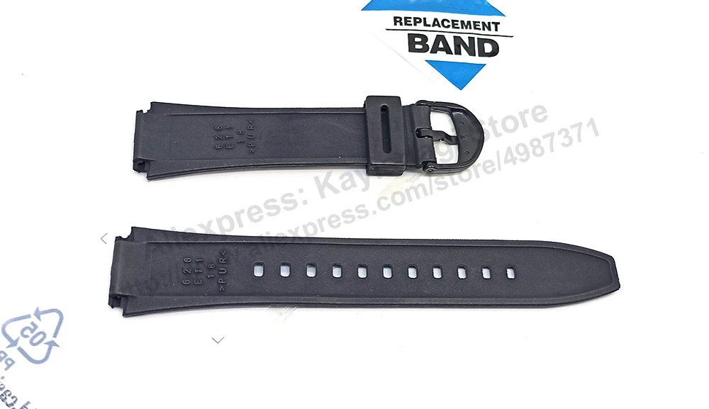 18mm Black Rubber Watch Band / Strap compatible Casio AW-80 , AW-80V , AW-80D , AW-82D , AW-82 , AW-82B , WV-58 , W-211