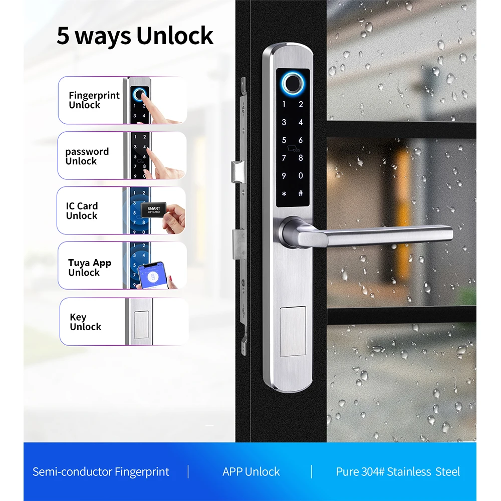 Zemismart Tuya WiFi Smart Fingerprint Door Lock IP64 Outdoor Home Security Lock Password IC Cards Key Required App Unlock