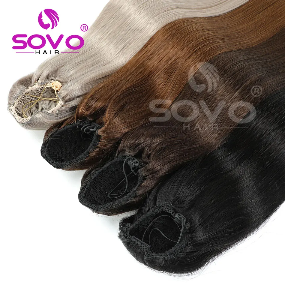 Straight Drawstring Ponytail Extensions 100% Real Brazilian Remy Human Hair Clip In Ponytail for Women Natural Color