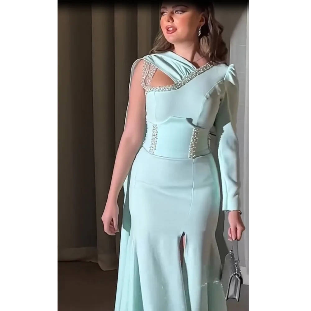 

Temperament Prom Gown for Women Full Sleeves Side High Slit Modern Evening Dresses Elegant Party فساتين للحفلات الراقصة