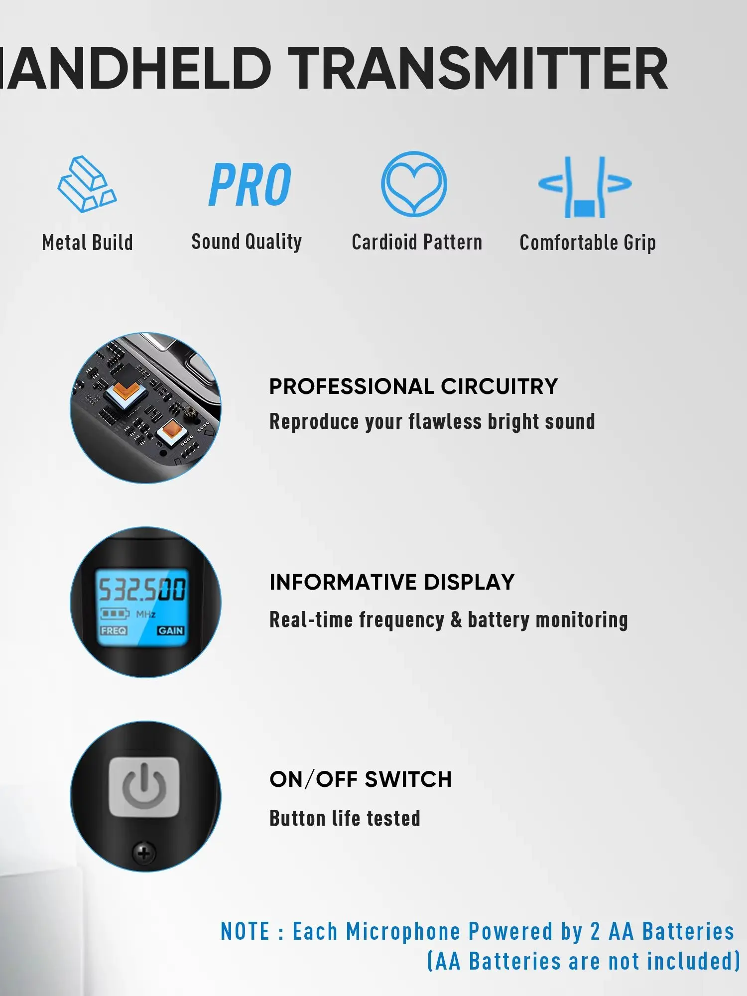 FULUODE V-10 4-kanaals professioneel draadloos systeem met 4 handheld microfoons - afbeelding 2