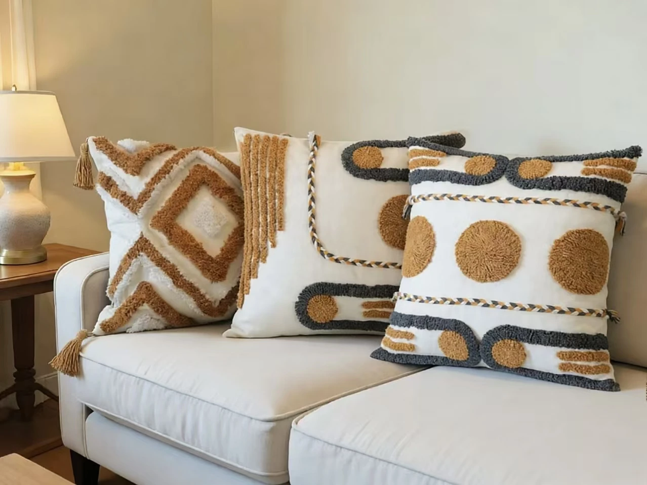 1 Stück Weißer 18 x 18 Zoll Bohemian-Style Quasten-Kissenbezug, Geeignet für Schlafzimmer-Bettwäsche, Heimdekoration